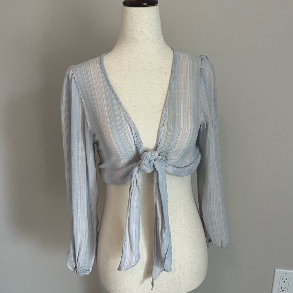 American Eagle Outfitters Coastal Cowgirl Striped Tie-Front Crop Top